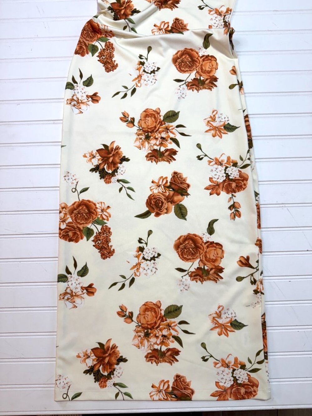 WeWoreWhat Floral Midi Dress Ruched Bodycon Cream Size S - Picture 4 of 7